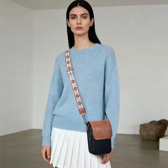 Womens A-black Brown Leather Purses Imported Magnetic Snap Crossbody Zipper Bag - Picture 2 of 6